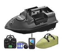 GPS Bateau Amorceur,télécommandé Bateau d'appât,3 trémies Bateau d'appât de pêche,Pêche à la Carpe,Sondeurs LCD avec capteur Sonar,Piles de Rechange,Sac à Main (Bateau Noir avec sondeur)