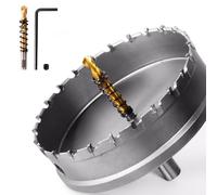 GPtzlei Fraise à Couronne Carbure 165mm 3 Lames TCT Scie Cloche Professionnelle pour Acier Inoxydable Métal Fer avec 2 Forets Pilotes Clé et Coffret