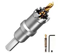 GPtzlei Fraise à Couronne Carbure 16mm 3 Lames TCT Scie Cloche Professionnelle pour Acier Inoxydable Métal Fer avec 2 Forets Pilotes Clé et Coffret