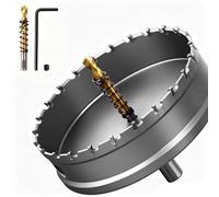 GPtzlei Fraise à Couronne Carbure 90mm 3 Lames TCT Scie Cloche Professionnelle pour Acier Inoxydable Métal Fer avec 2 Forets Pilotes Clé et Coffret