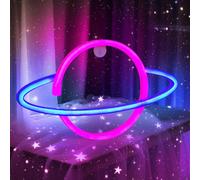 Gpurplebud Planet Neon Light, Alimenté par Batterie ou USB, Panneau Néon Planet pour Décoration Murale de Chambre, Salle de Jeux, Salon, Cadeau pour Enfants (Bleu et Rose)