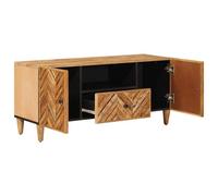 GPUTYGHN Armoire multimédia en bois massif de mangue, marron, 105 x 33,5 x 46 cm | Avec boutons en laiton, espace de rangement pour le salon, aspect moderne, construction robuste