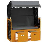 GPUTYGHN Fauteuil de plage avec toit en polyrotin et bois massif noir | Dossier réglable sur 3 positions, tabouret extensible, résistant aux intempéries pour le jardin