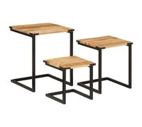 GPUTYGHN Lot de 3 tables basses en bois massif de mangue et fer | Empilable pour économiser de l'espace, différentes tailles, plateaux de table stables, polyvalent comme table de chevet ou