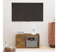 GPUTYGHN Meuble TV en chêne fumé - 60 x 24 x 32 cm - En bois - Support TV stable avec beaucoup d'espace de rangement pour DVD et consoles de jeux, polyvalent comme armoire multimédia ou bibliothèque