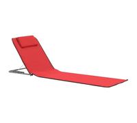 GPUTYGHN Tapis de plage pliable 2 pièces Acier et tissu rouge | Dossier réglable, appui-tête, compartiment de rangement pour camping, terrasse, plage