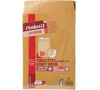 GPV Paquet de 50 pochettes kraft brun auto-adhésives, format C4 229 x 324 mm soufflet 30 mm 120g