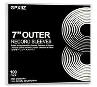 GPXIIZ 7 Pouces Épaissie Pochette Vinyle 45 Tours Extérieur, 100 x Pochettes, Transparentes 100 Microns (4 Mil), Résistantes aux Déchirures & UV, Polyéthylène 1-4 LPs Vinyles Protection - 190x190mm