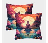 GQLIDDAOE Image du Bouddha pour Décoration D’intérieur Canapé Coussins Lot de 2 en Housses de Coussin Canapé Coussins 50x50cm