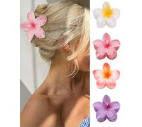 GQLV 4 grandes pinces à cheveux en forme de fleur de style hawaïen pour cheveux épais et fins, forte tenue, ne glissent pas, pinces banane pour femmes/filles, à offrir pour les vacances, colorées
