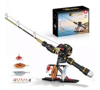 GQMBL Jouet de Construction Canne à Pêche en Briques, avec Moulinet et Hameçon, Maquette DIY de Pêche, Objet de Décoration de Bureau, Cadeau de Fête pour Garçons et Filles