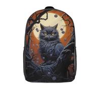 GQmoney Sac à dos motif chat noir sous la pleine lune pour garçons, adolescents, filles, école primaire, collège, 43 cm