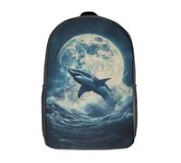 GQmoney Sac à dos pour enfants, cartable requin dans la lune, grande capacité, pour garçons, filles, adultes, adolescents, 43 cm