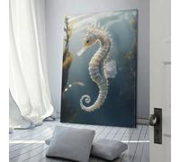 GQmoney Tableau mural sous-marin représentant un hippocampe blanc, décoration murale moderne pour chambre d'adolescent, 30 x 45 cm