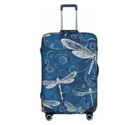 GQSZCYHLKL Housse de protection élégante pour valise, motif libellule bleue avec impression double face, design élastique pour un maintien sûr et une protection contre les rayures, blanc, L