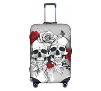 GQSZCYHLKL Housse de protection élégante pour valise, motif tête de mort et fleurs, avec impression double face, design élastique pour un maintien sûr et une protection contre les rayures, blanc, L