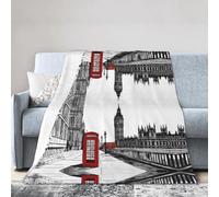 GQSZCYHLKL Red Phone Booth London Street Print Couverture ultra douce en flanelle légère avec design anti-boulochage, parfaite pour lit, canapé, camping, voyage et soirées cinéma froides