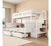 GQTYBZ Lits Superposés en Bois Massif Blanc, Lits Coffre 90 * 200cm/140 * 200cm, Lit Capitonné avec 2 Tiroir de Rangement et Échelle, sans Matelas, pour Chambre Appartement