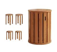 GQTYBZ Tabourets Empilables en Bois 4 en 1, Lot De 4 Tabourets De Bar Ronds, Tabouret Roulette Portable, Tabouret pour Chambre Salon Cuisine Bistro (Marron Clair, 35 × 35 × 47 cm sans roulettes)