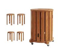 GQTYBZ Tabourets Empilables en Bois 4 en 1, Lot De 4 Tabourets De Bar Ronds, Tabouret Roulette Portable, Tabouret pour Chambre Salon Cuisine Bistro (Marron Clair, 35 × 35 × 53 cm avec roulettes)