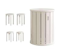 GQTYBZ Tabourets Empilables en Bois 4 en 1, Lot De 4 Tabourets De Bar Ronds, Tabouret Roulette Portable, Tabouret pour Chambre Salon Cuisine Bistro (Blanc, 35 × 35 × 47 cm sans roulettes)