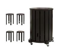 GQTYBZ Tabourets Empilables en Bois 4 en 1, Lot De 4 Tabourets De Bar Ronds, Tabouret Roulette Portable, Tabouret pour Chambre Salon Cuisine Bistro (Noir, 35 × 35 × 53 cm avec roulettes)