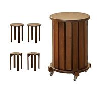 GQTYBZ Tabourets Empilables en Bois 4 en 1, Lot De 4 Tabourets De Bar Ronds, Tabouret Roulette Portable, Tabouret pour Chambre Salon Cuisine Bistro (Marron Foncé, 35 × 35 × 53 cm avec roulettes)