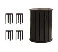 GQTYBZ Tabourets Empilables en Bois 4 en 1, Lot De 4 Tabourets De Bar Ronds, Tabouret Roulette Portable, Tabouret pour Chambre Salon Cuisine Bistro (Noir, 35 × 35 × 47 cm sans roulettes)