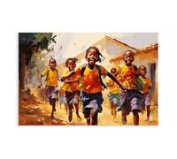 GQVCJSW Impression sur toile avec écoliers dans une ville africaine - Décoration murale pour salon, chambre à coucher - 30 x 45 cm