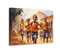 GQVCJSW Impression sur toile avec écoliers dans une ville africaine - Décoration murale pour salon, chambre à coucher - 40 x 60 cm