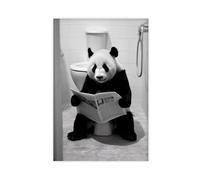 GQVCJSW Impression sur toile Motif panda assis sur les toilettes et lisant un journal Décoration murale pour salon, chambre à coucher 20 x 30 cm
