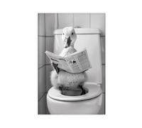 GQVCJSW Impression sur toile représentant un canard assis sur les toilettes et lisant un journal - Décoration murale pour salon, chambre à coucher - 50 x 75 cm