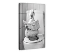 GQVCJSW Impression sur toile représentant un canard assis sur les toilettes et lisant un journal - Décoration murale pour salon, chambre à coucher - 60 x 90 cm