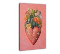 GQVCJSW Impression sur toile représentant un cœur mexicain avec des cactus et des fleurs - Décoration murale pour salon, chambre à coucher - 60 x 90 cm