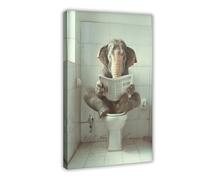 GQVCJSW Impression sur toile représentant un éléphant assis sur les toilettes et lisant un journal - Décoration murale pour salon, chambre à coucher - 60 x 90 cm