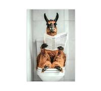 GQVCJSW Impression sur toile représentant un lama assis sur des toilettes, lisant un journal - Art mural - Décoration murale pour salon, chambre à coucher - 60 x 90 cm