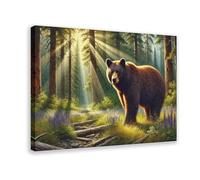 GQVCJSW Impression sur toile représentant un ours noir américain dans les rayons de la forêt et la prairie - Décoration murale pour salon, chambre à coucher - 20 x 30 cm