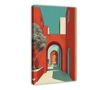 GQVCJSW Impression sur toile représentant une arche rouge - Scène de rue méditerranéenne - Décoration pour chambre à coucher, bureau, chambre - Cadeau - 50 x 75 cm