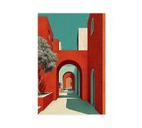 GQVCJSW Impression sur toile représentant une arche rouge - Scène de rue méditerranéenne - Décoration pour chambre à coucher, bureau, chambre - Cadeau - 20 x 30 cm