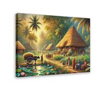 GQVCJSW Magic of Indian Village Surreal Indian Art Poster sur toile pour décoration murale salon chambre 40 x 60 cm