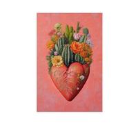 GQVCJSW Poster sur toile anatomique en forme de cœur mexicain avec cactus et fleurs pour décoration de chambre à coucher, bureau, chambre, cadeau 30 x 45 cm