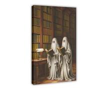 GQVCJSW Poster sur toile avec deux fantômes lisant un livre dans une bibliothèque - Décoration pour chambre à coucher, bureau, chambre - Cadeau - 50 x 75 cm