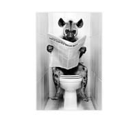 GQVCJSW Poster sur toile Hyena assis sur les toilettes en train de lire un journal (3) - Décoration pour chambre à coucher, bureau, chambre à coucher, cadeau (50 x 75 cm)