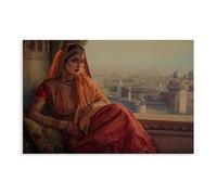 GQVCJSW Poster sur toile représentant la Reine du Rajasthani avec vue sur le fort - Décoration pour chambre à coucher, bureau, chambre, cadeau (50 x 75 cm)