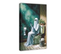 GQVCJSW Poster sur toile représentant un fantôme à la recherche d'un téléphone portable sur des toilettes - Décoration murale pour salon, chambre à coucher - 50 x 75 cm