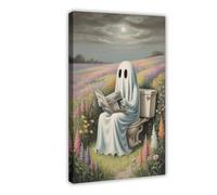 GQVCJSW Poster sur toile représentant un fantôme lisant un journal avec des fleurs (2) - Décoration murale pour salon, chambre à coucher - 60 x 90 cm