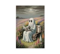 GQVCJSW Poster sur toile représentant un fantôme lisant un journal avec des fleurs (2) - Décoration pour chambre à coucher, bureau, chambre - Cadeau - 40 x 60 cm