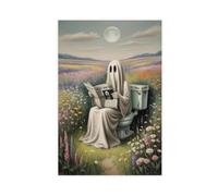 GQVCJSW Poster sur toile représentant un fantôme lisant un journal avec des fleurs - Décoration murale pour salon, chambre à coucher - 20 x 30 cm