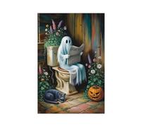 GQVCJSW Poster sur toile représentant un fantôme lisant un journal sur les toilettes (2) - Décoration pour chambre à coucher, bureau, chambre - Cadeau - 40 x 60 cm