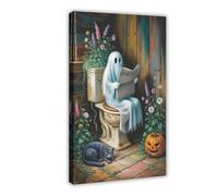 GQVCJSW Poster sur toile représentant un fantôme lisant un journal sur les toilettes (2) - Décoration pour chambre à coucher, bureau, chambre - 60 x 90 cm